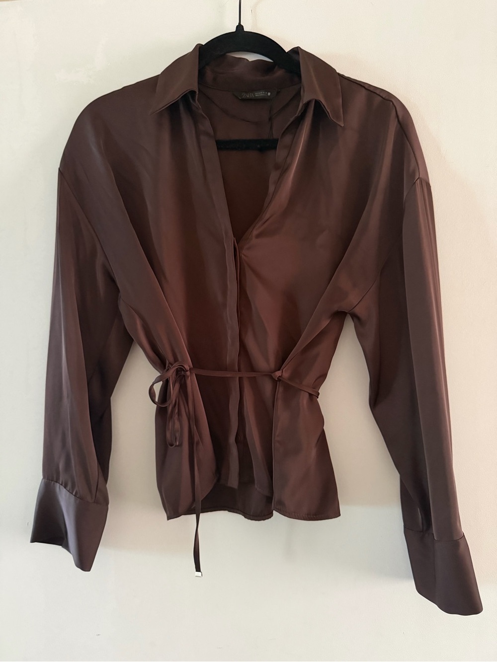 Zara Silky Brown Wrap-Style Women's Blouse
